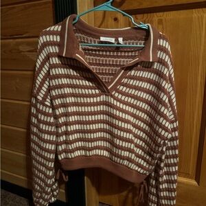 Cozy V-Neck Striped Sweater in Brown and Cream